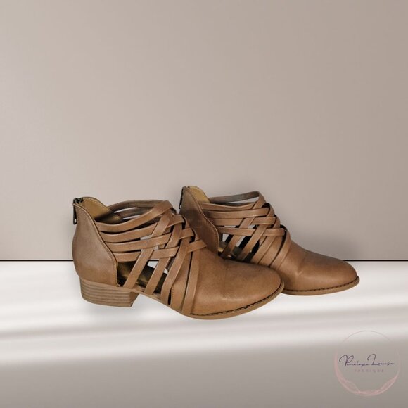 City Classified Strappy Cut-Out Ankle Booties – Brown – Size 6.5 - Picture 2 of 7